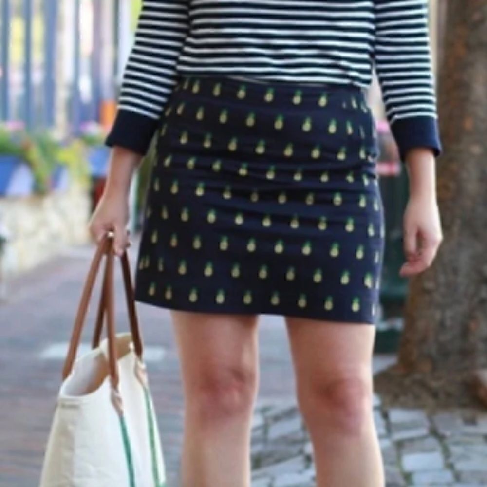 J. Crew Basketweave Cotton Mini Skirt Navy Blue Pineapple Print A0111